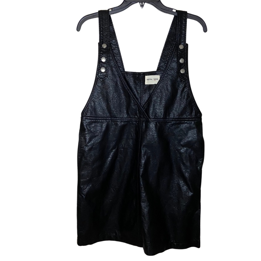 Black Faux Leather Overall Dress